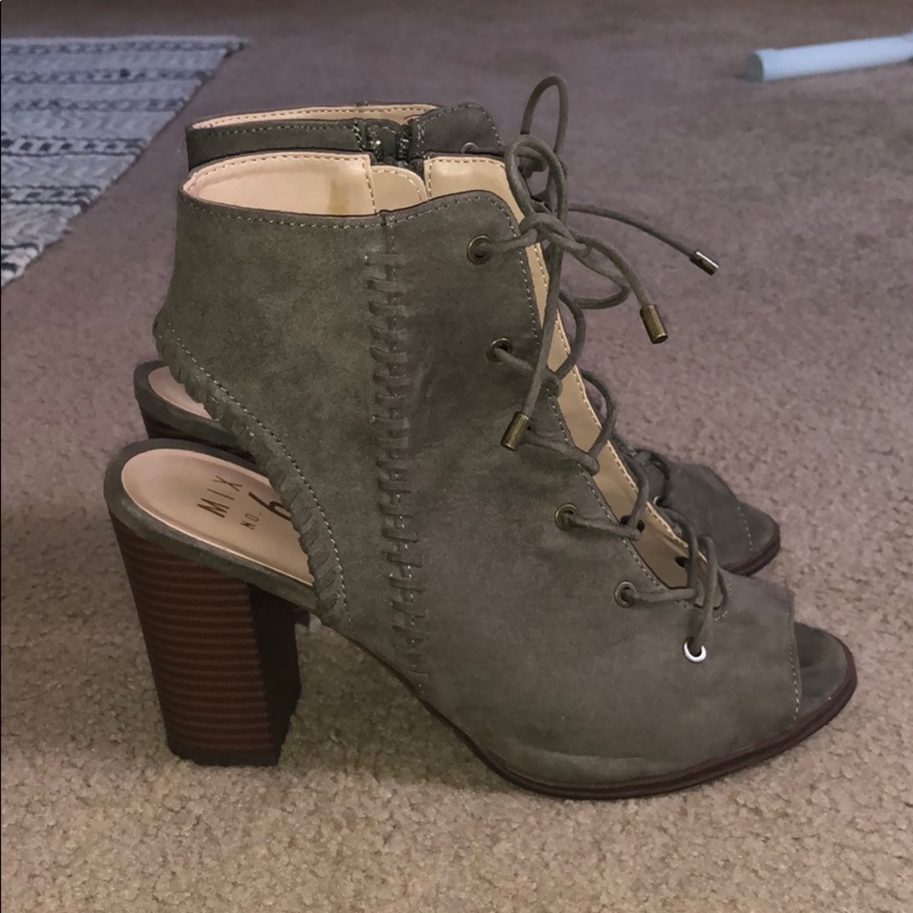 Lace up, open toe booties